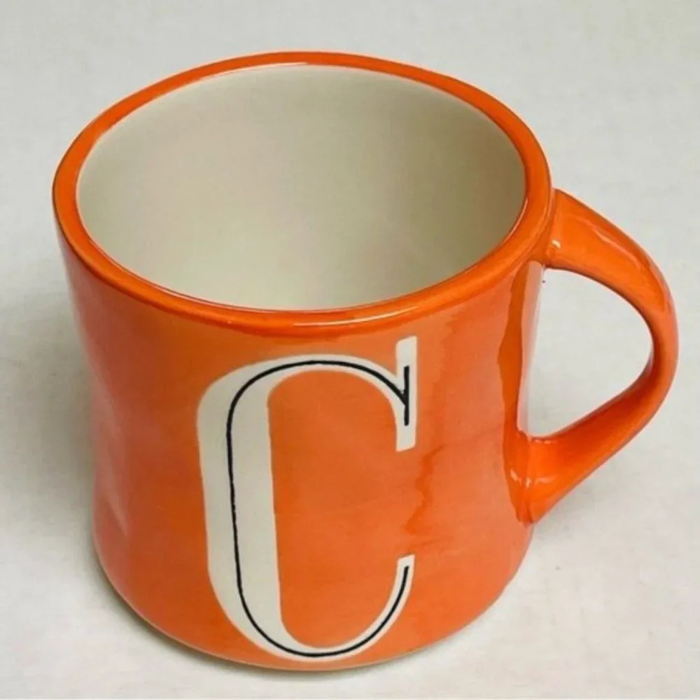 Anthropologie Hand Painted Letter C Orange Coffee Cup Tea Cup Gift Name Initial